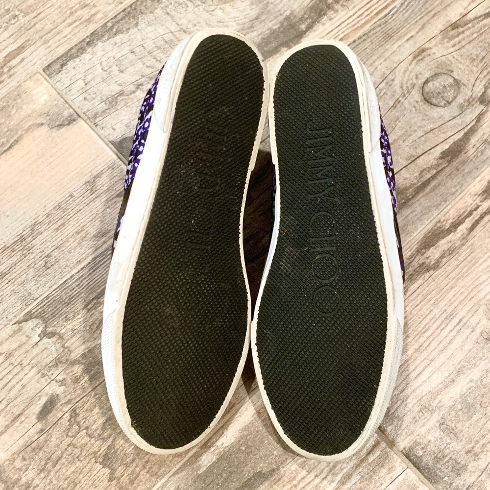 Jimmy Choo Demi Violet Floral Printed Jacquard Slip On Sneakers - Picture 9 of 14